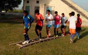 Players use bamboo ladder for speed and agility ladder